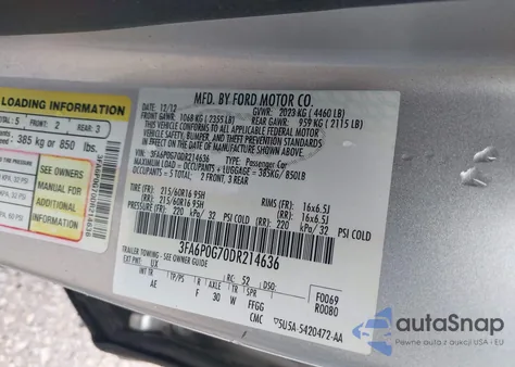 2013 Ford Fusion S from USA, damaged, VIN 3FA6P0G70DR214636